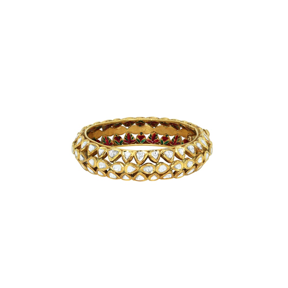 Honeycomb Polki Bangle with Red-Green Enamel Detailing